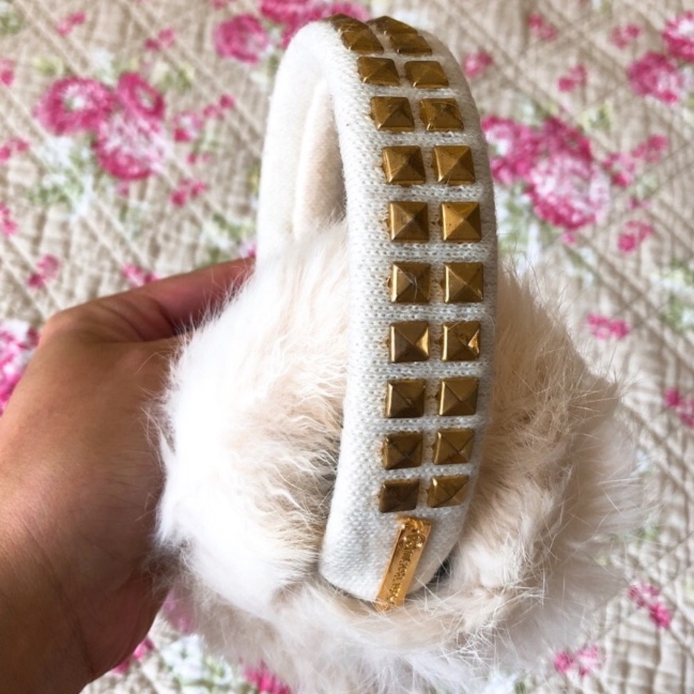 Michael Kors White Earmuffs w Gold Studs